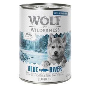 6x400g Wolf of Wilderness Free-Range Meat Junior mix: csirke & lazac, kacsa & borjú nedves kutyatáp