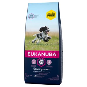 18kg Eukanuba Puppy Medium Breed csirke száraz kutyatáp 15+3kg ingyen akcióban