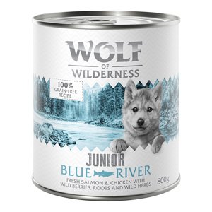 24x800g Wolf of Wilderness Junior Blue River - csirke & lazac nedves kutyatáp rendkívüli árengedménnyel