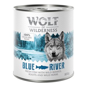 24x800g Wolf of Wilderness Blue River hal nedves kutyatáp rendkívüli árengedménnyel