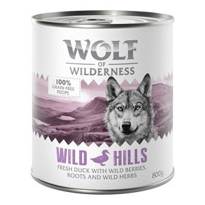 24x800g Wolf of Wilderness Wild Hills kacsa nedves kutyatáp rendkívüli árengedménnyel