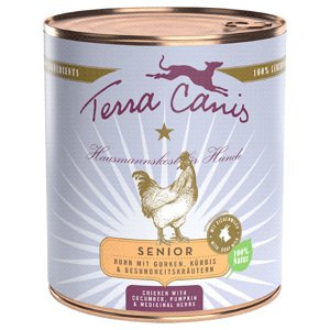 6x800g Terra Canis Senior Csirke, uborka, tök & gyógynövények nedves kutyatáp