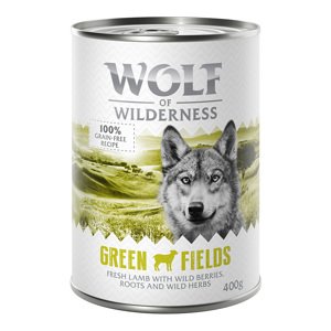 6x400g Wolf of Wilderness Adult  Green Fields - bárány nedves kutyatáp 13% kedvezménnyel!