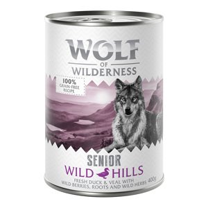 6x400g Wolf of Wilderness- Senior Wild Hills - kacsa & borjú nedves kutyatáp 13% kedvezménnyel!