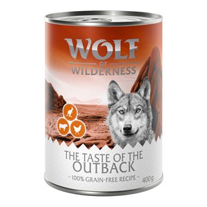 6x400g Wolf of Wilderness - 'The Taste Of'  The Outback - csirke, marha, kenguru nedves kutyatáp 13% kedvezménnyel!