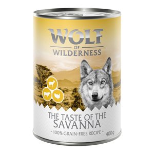 6x400g Wolf of Wilderness-  'The Taste Of' The Savanna - pulyka, marha, kecske nedves kutyatáp 13% kedvezménnyel!