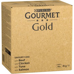 96x85 g  Jumbopack: Gourmet Gold - rafinált ragu: Marha, csirke, tonhal, lazac, nedvestáp macskáknak