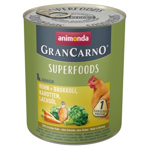 6x800g Animonda GranCarno Junior Superfoods Csirke + brokkoli, sárgarépa, lazacolaj nedves kutyatáp