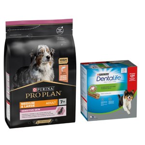 7kg PURINA PRO PLAN Medium & Large Adult 7+ Sensitive Skin +  Purina Dentalife snack közepes termetű kutyáknak