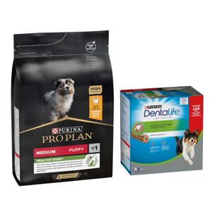 3kg PURINA PRO PLAN Medium Puppy Healthy Start +  Purina Dentalife snack közepes termetű kutyáknak