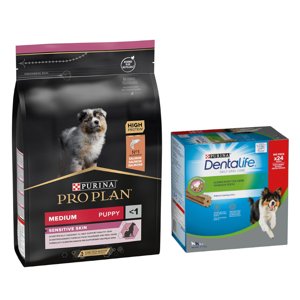 3kg PURINA PRO PLAN Medium Puppy Sensitive Skin +  Purina Dentalife snack közepes termetű kutyáknak