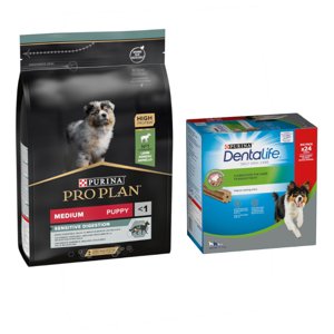 3kg PURINA PRO PLAN Medium Puppy Sensitive Digestion bárány & rizs +  Purina Dentalife snack közepes termetű kutyáknak