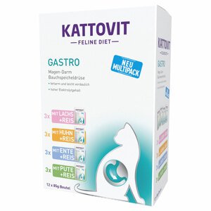 12x85g Kattovit Gastro tasakos nedves macskatáp- Mix (4 változattal)