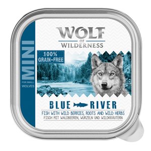 6x150g Wolf of Wilderness Adult Blue River - hal tálcás nedves kutyatáp