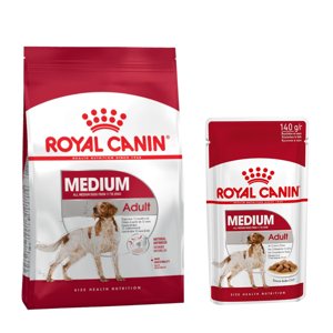 15kg Royal Canin Medium Adult száraz kutyatáp+10x140g nedvestáp ingyen!
