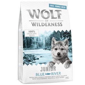 5x1kg  Wolf of Wilderness Junior "Blue River" - szabad tartású csirke & lazac száraz kutyatáp