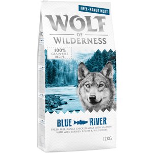 2x12kg Wolf of Wilderness Adult "Blue River" - szabad tartású csirke & lazac száraz kutyatáp