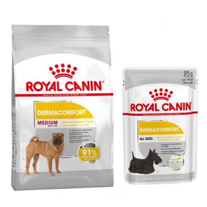 12kg Royal Canin Dermacomfort Medium nedves kutyatáp+12x85g nedvestáp ingyen