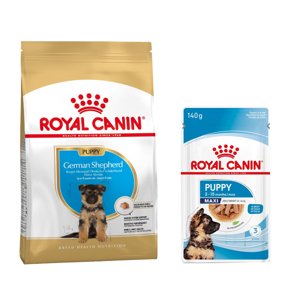 12kg Royal Canin German Shepherd Puppy száraz kutyatáp+10x140g Maxi nedvestáp ingyen