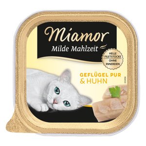 16x100g Miamor Milde Mahlzeit Szárnyas pur & csirke tálcás nedves macskatáp