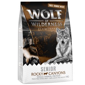 1kg Wolf of Wilderness SENIOR "Rocky Canyons" - szabadtartású marha, gabonamentes száraz kutyatáp 10% árengedménnyel