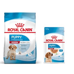 15kg Royal Canin Medium Puppy száraz kutyatáp+10x140g nedves kutyatáp ingyen