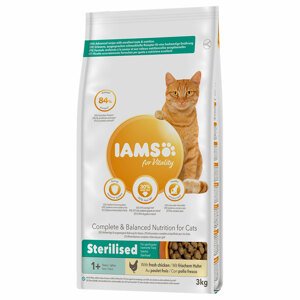3kg IAMS Adult Sterilised csirke száraz macskatáp 15% kedvezménnyel