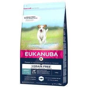 3kg Eukanuba Grain Free Adult Small / Medium Breed lazac száraz kutyatáp 15% kedvezménnyel