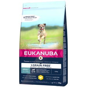 3kg Eukanuba Grain Free Adult Small / Medium Breed csirke száraz kutyatáp 15% kedvezménnyel