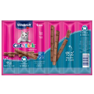 24x6g Vitakraft Cat Stick Healthy lepényhal & omega-3 macskasnack 20+4 ingyen akcióban