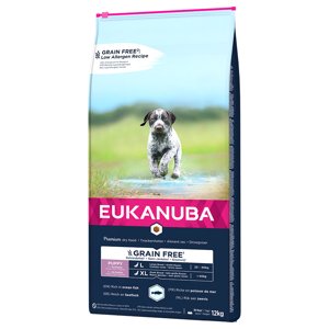 12kg Eukanuba Grain Free Puppy Large Breed lazac száraz kutyatáp 15% árengedménnyel