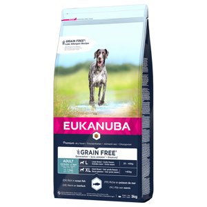 12kg Eukanuba Grain Free Adult Large Dogs lazac száraz kutyatáp 15% árengedménnyel