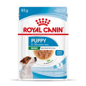 48x85g Royal Canin  Mini Puppy szószban nedves kutyatáp 3+1 tálca ingyen