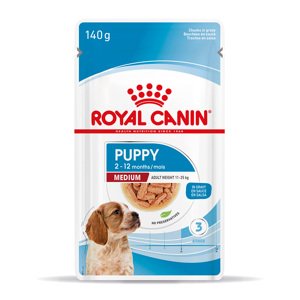 40x140g Royal Canin Medium Puppy szószban nedves kutyatáp 3+1 tálca ingyen