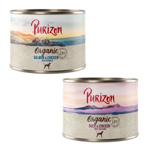 6x200g Purizon Organic vegyes csomag: 3 x kacsa & csirke, 3 x lazac & csirke nedves kutyatáp 15% árengedménnyel