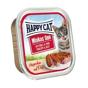 24x100g Happy Cat Minkas Duo Szárnyas & marha pástétom & falatkák tálcás nedves macskatáp