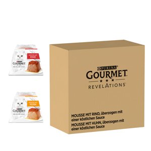 96x57g Gourmet Revelations Mousse marha & csirke nedves macskatáp 20% kedvezménnyel