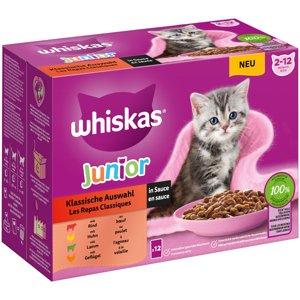 12x85g Whiskas Junior klasszikus válogatás szószban nedves macskatáp 9+3 ingyen