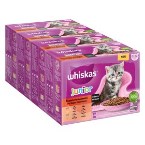 48x85g Whiskas Junior klasszikus válogatás szószban nedves macskatáp 36+12 ingyen