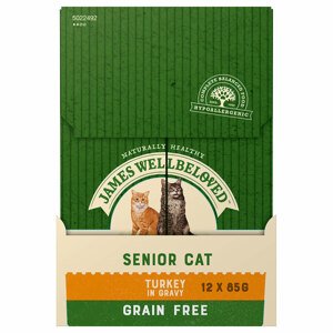 24x85g James Wellbeloved Grain Free Senior Cat pulyka nedves macskaeledel 18+6 ingyen akcióban