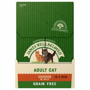 24x85g James Wellbeloved Grain Free Adult Cat csirke nedves macskaeledel 18+6 ingyen akcióban
