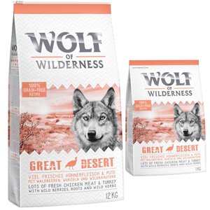 14kg Wolf of Wilderness Adult Great Desert pulyka száraz kutyatáp 12+2 ingyen