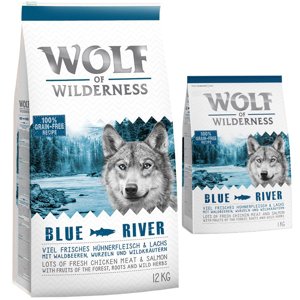 14kg Wolf of Wilderness Adult Blue River lazac száraz kutyatáp 12+2 ingyen