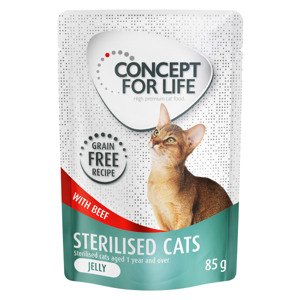 48x85g Concept for Life gabonamentes Sterilised Cats marha aszpikban nedves macskatáp 40+8 ingyen