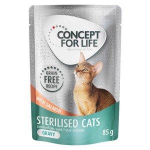 48x85g Concept for Life gabonamentes Sterilised Cats lazac szószban nedves macskatáp 40+8 ingyen