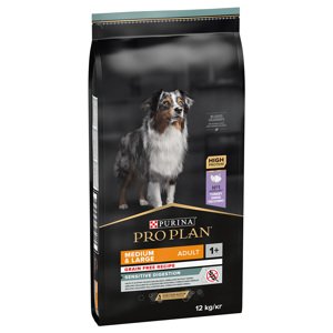 12kg PURINA PRO PLAN Medium & Large Adult Sensitive Digestion gabonamentes száraz kutyatáp 10+2 kg ingyen