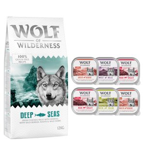 12kg Wolf of Wilderness száraztáp + 6 x 300 g nedvestáp ingyen! száraz kutyatáp- Deep Seas - hering