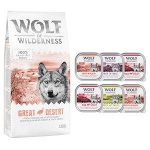 12kg Wolf of Wilderness száraztáp + 6 x 300 g nedvestáp ingyen! száraz kutyatáp- Great Desert - pulyka