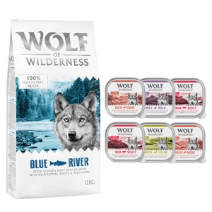 12kg Wolf of Wilderness száraztáp + 6 x 300 g nedvestáp ingyen! száraz kutyatáp- Blue River - lazac