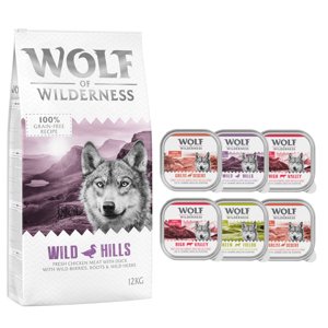 12kg Wolf of Wilderness száraztáp + 6 x 300 g nedvestáp ingyen! száraz kutyatáp- Wild Hills - kacsa